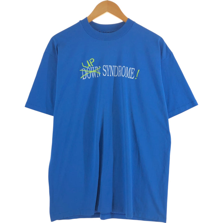 90'S Hanes Fifty-Fifty Message Print T-Shirt Made in USA Men's XL Vintage cotton blue type Vintage Second Hand
