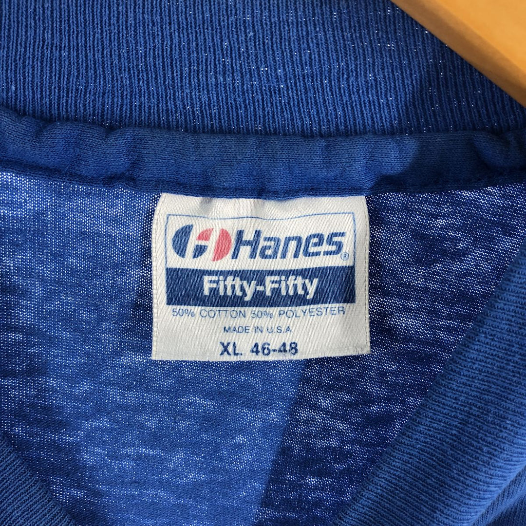 90'S Hanes Fifty-Fifty Message Print T-Shirt Made in USA Men's XL Vintage cotton blue type Vintage Second Hand