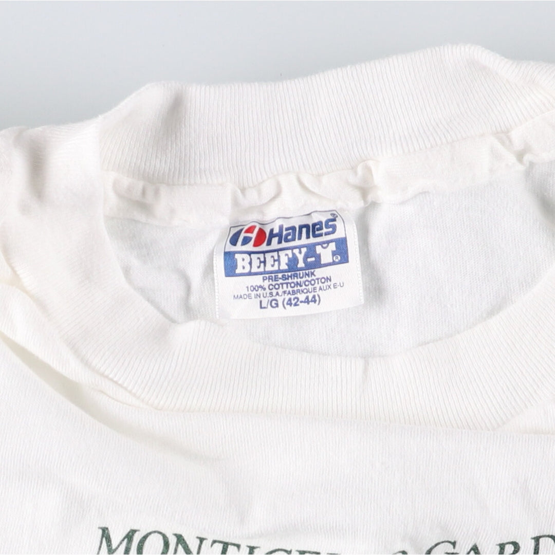 Vintage 90'S Hanes printed T-shirt, made in the USA, size L for men cotton white type Vintage Second Hand