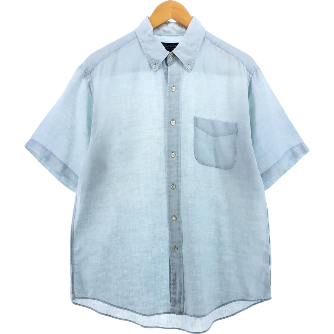 Brooks Brothers IRISH LINEN short sleeve linen button down shirt, men's size M linen Blue type light blue Vintage Second Hand