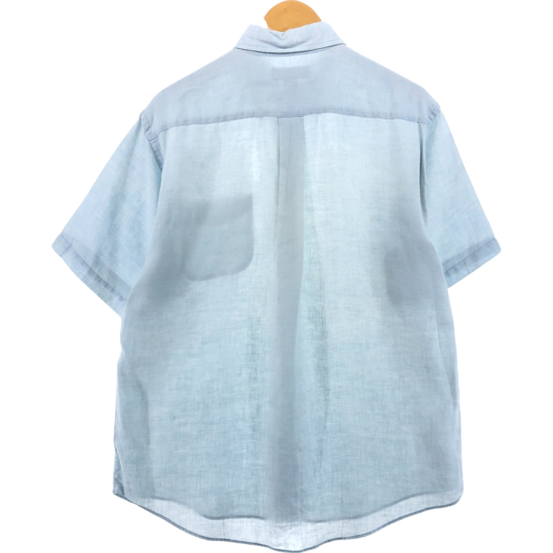Brooks Brothers IRISH LINEN short sleeve linen button down shirt, men's size M linen Blue type light blue Vintage Second Hand