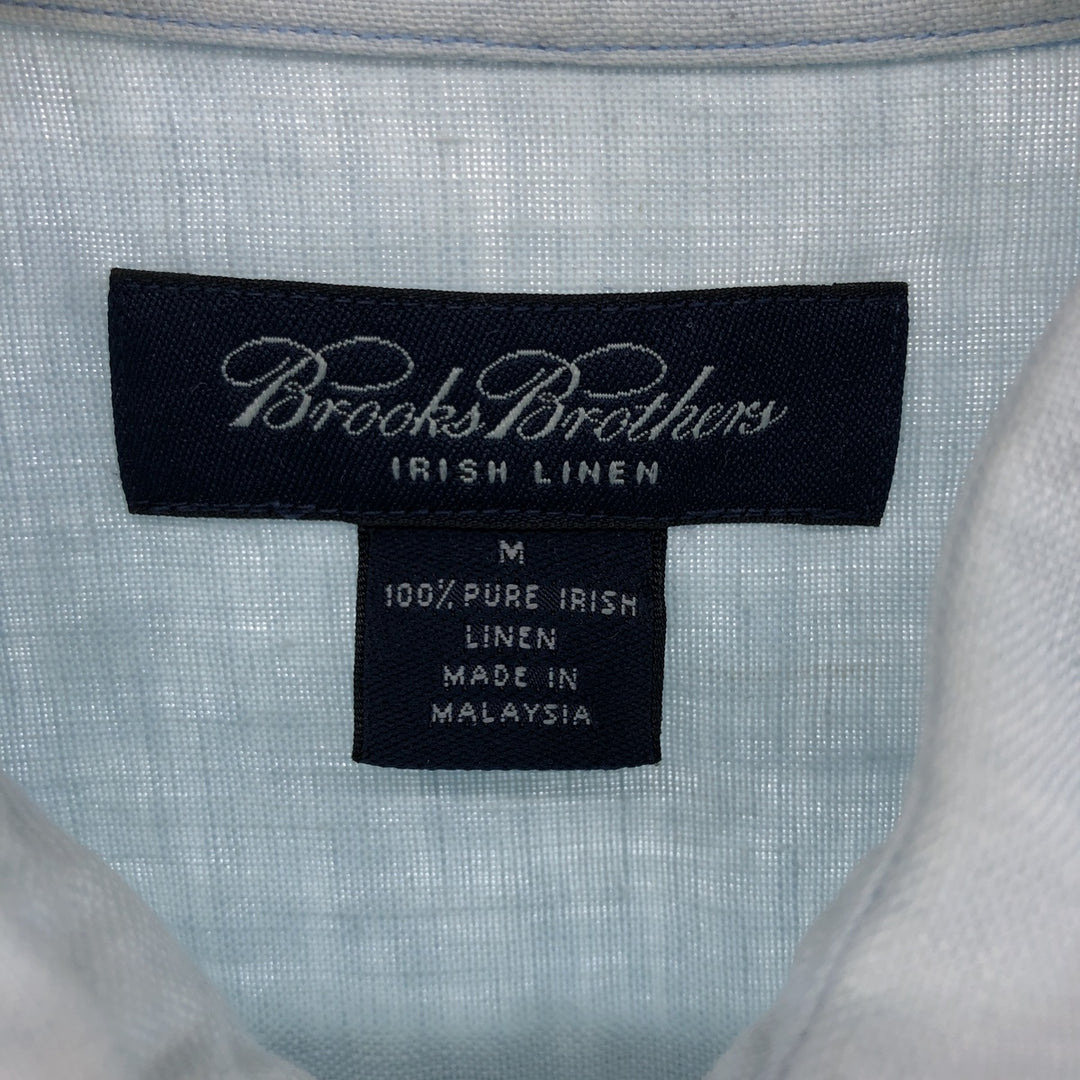 Brooks Brothers IRISH LINEN short sleeve linen button down shirt, men's size M linen Blue type light blue Vintage Second Hand