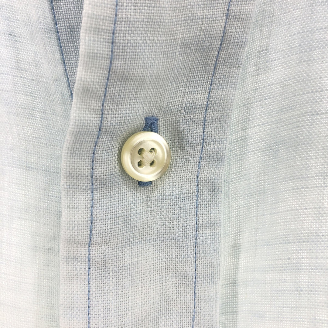 Brooks Brothers IRISH LINEN short sleeve linen button down shirt, men's size M linen Blue type light blue Vintage Second Hand