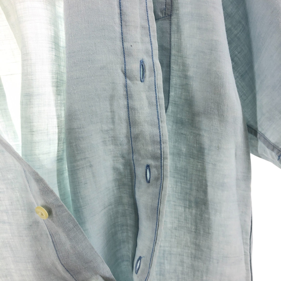 Brooks Brothers IRISH LINEN short sleeve linen button down shirt, men's size M linen Blue type light blue Vintage Second Hand