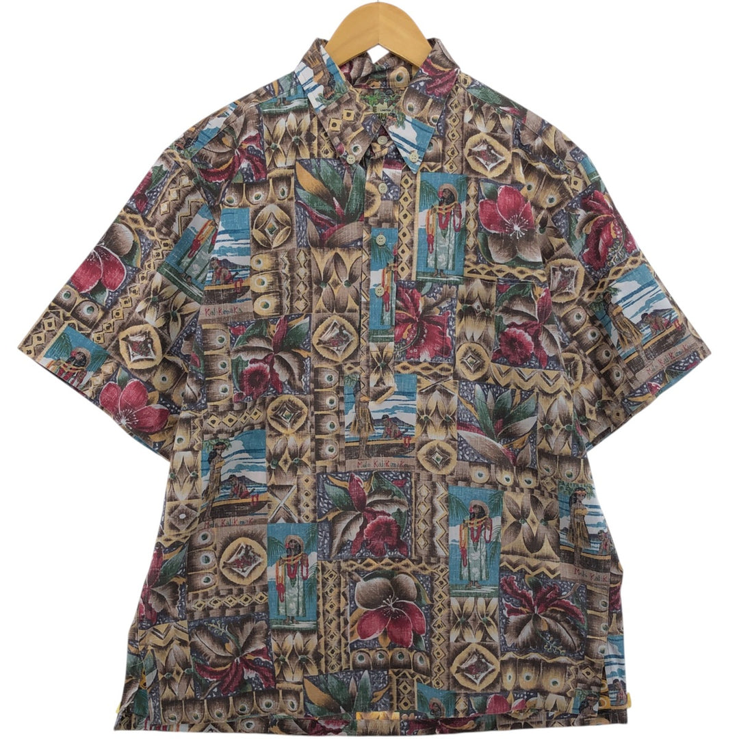 90'S Reyn Spooner MELE KALIKIMAKA all-over print pullover button-down Hawaiian aloha shirt, men's size L cotton brown type Vintage Second Hand
