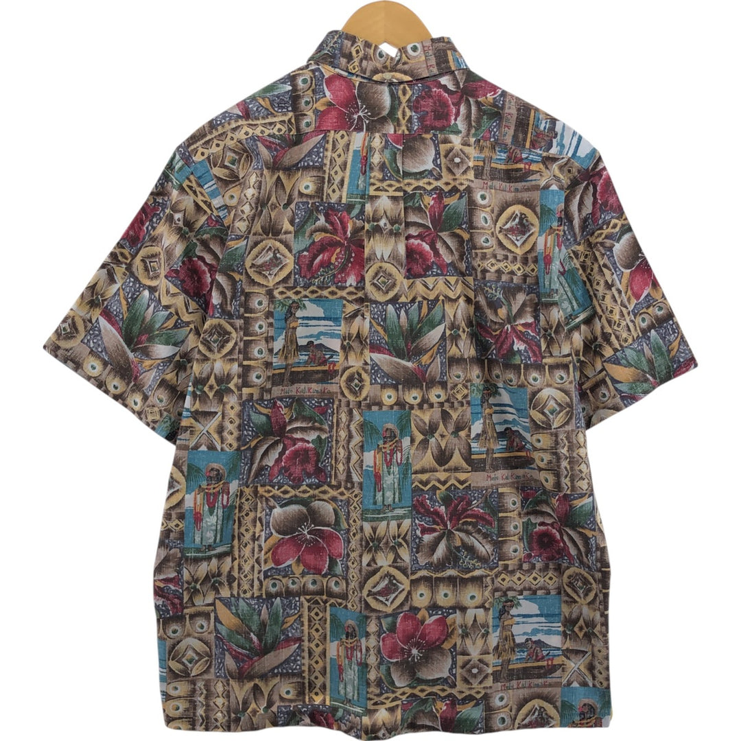 90'S Reyn Spooner MELE KALIKIMAKA all-over print pullover button-down Hawaiian aloha shirt, men's size L cotton brown type Vintage Second Hand