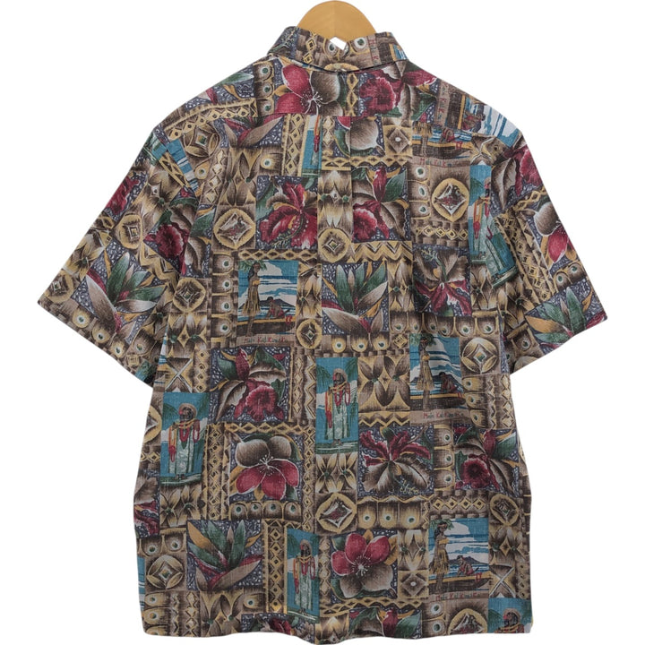 90'S Reyn Spooner MELE KALIKIMAKA all-over print pullover button-down Hawaiian aloha shirt, men's size L cotton brown type Vintage Second Hand