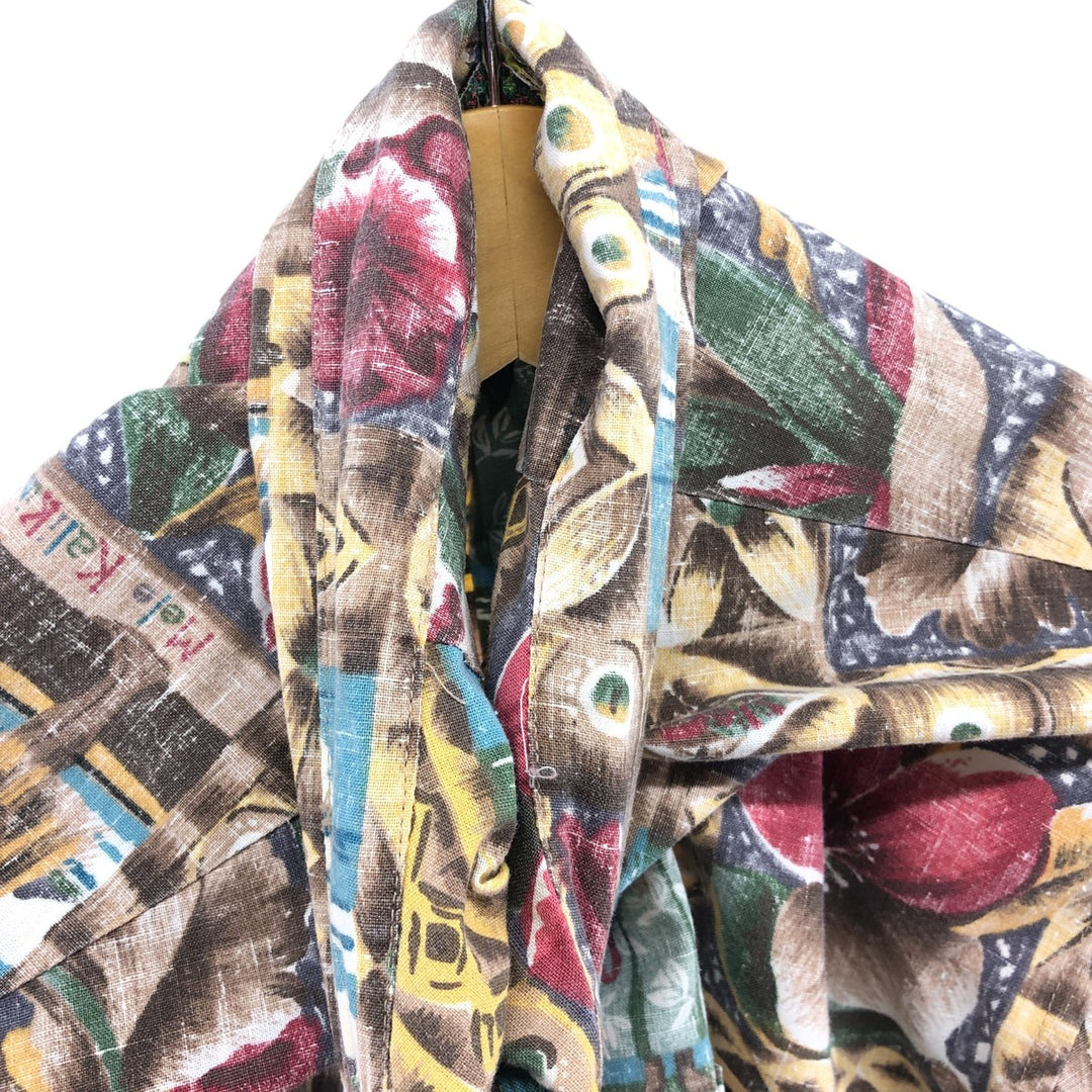 90'S Reyn Spooner MELE KALIKIMAKA all-over print pullover button-down Hawaiian aloha shirt, men's size L cotton brown type Vintage Second Hand