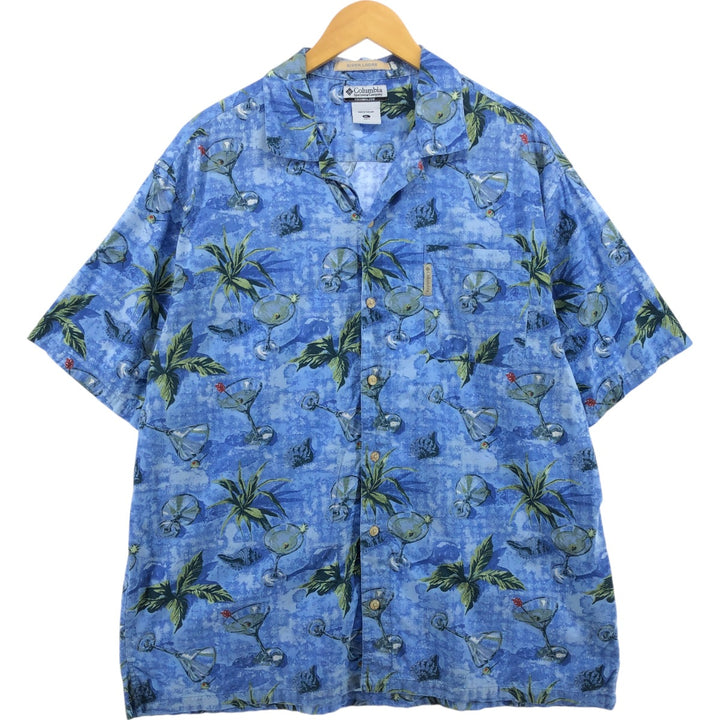 00'S Columbia RIVER LODGE Open Collar Hawaiian Aloha Shirt Box Shirt Men's XL cotton blue type Vintage Second Hand