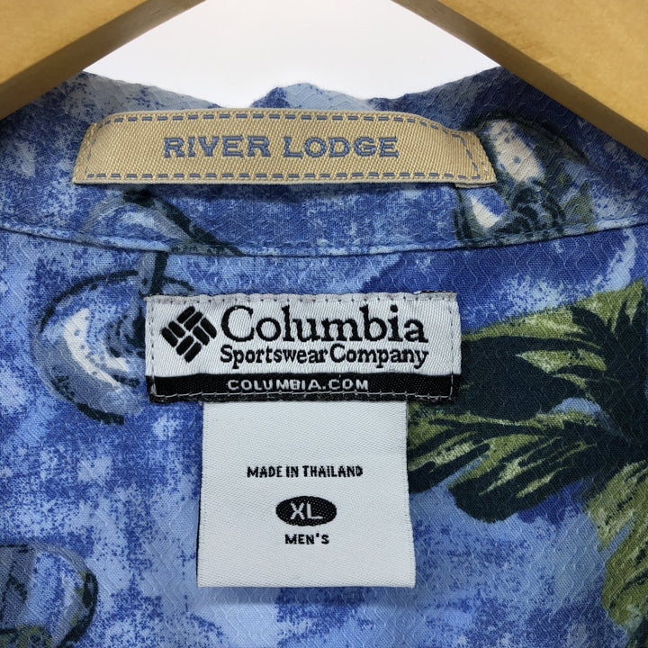 00'S Columbia RIVER LODGE Open Collar Hawaiian Aloha Shirt Box Shirt Men's XL cotton blue type Vintage Second Hand