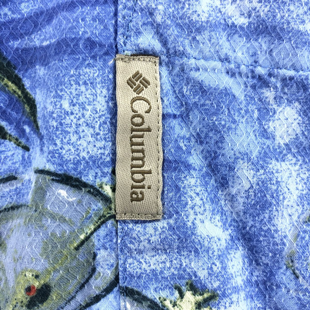 00'S Columbia RIVER LODGE Open Collar Hawaiian Aloha Shirt Box Shirt Men's XL cotton blue type Vintage Second Hand