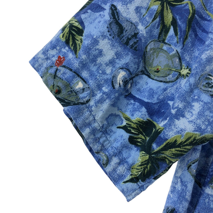 00'S Columbia RIVER LODGE Open Collar Hawaiian Aloha Shirt Box Shirt Men's XL cotton blue type Vintage Second Hand