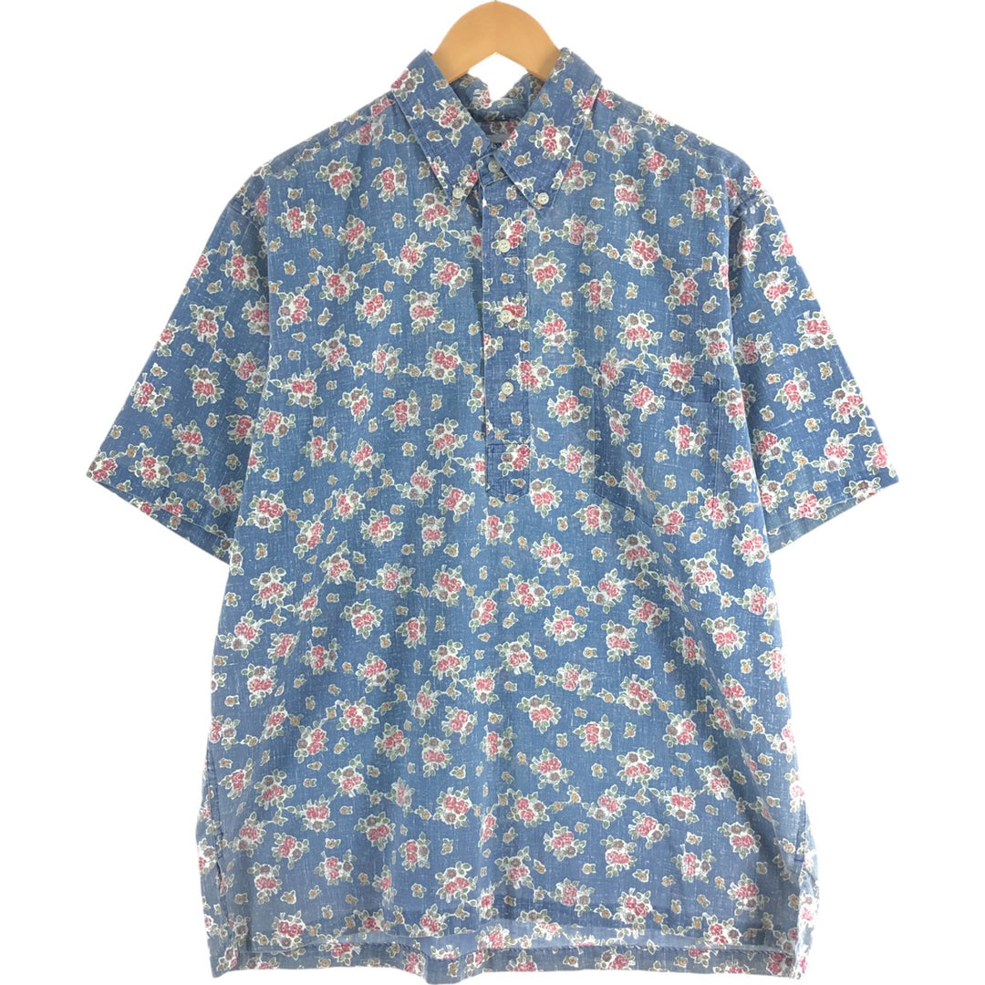 90'S Reyn Spooner Swimsuit Tag All-Over Print Pullover Button-Down Hawaiian Aloha Shirt Box Shirt Men's L Size cotton blue type Vintage Second Hand