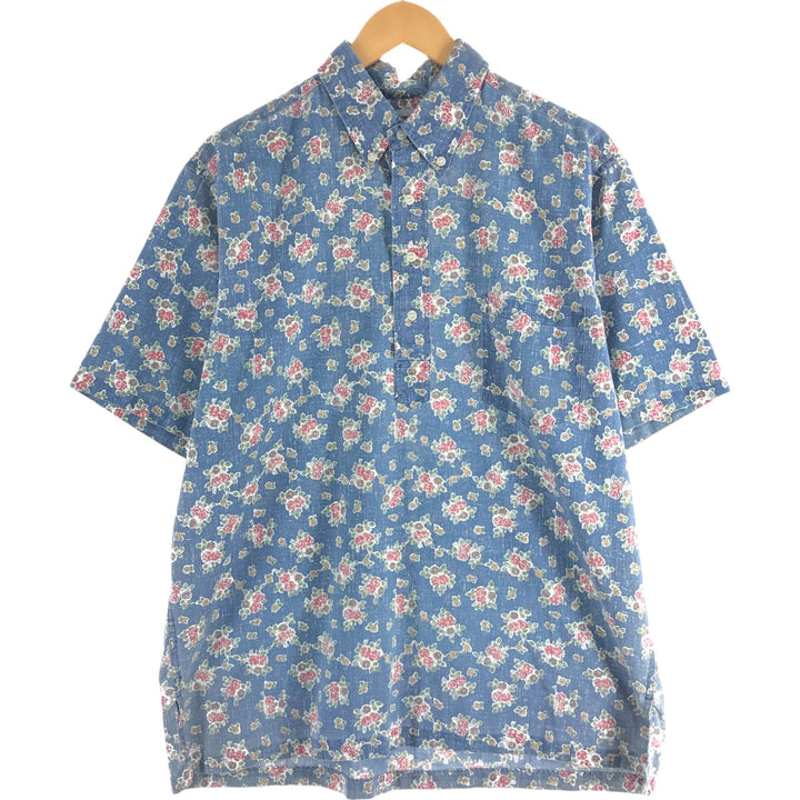 90'S Reyn Spooner Swimsuit Tag All-Over Print Pullover Button-Down Hawaiian Aloha Shirt Box Shirt Men's L Size cotton blue type Vintage Second Hand