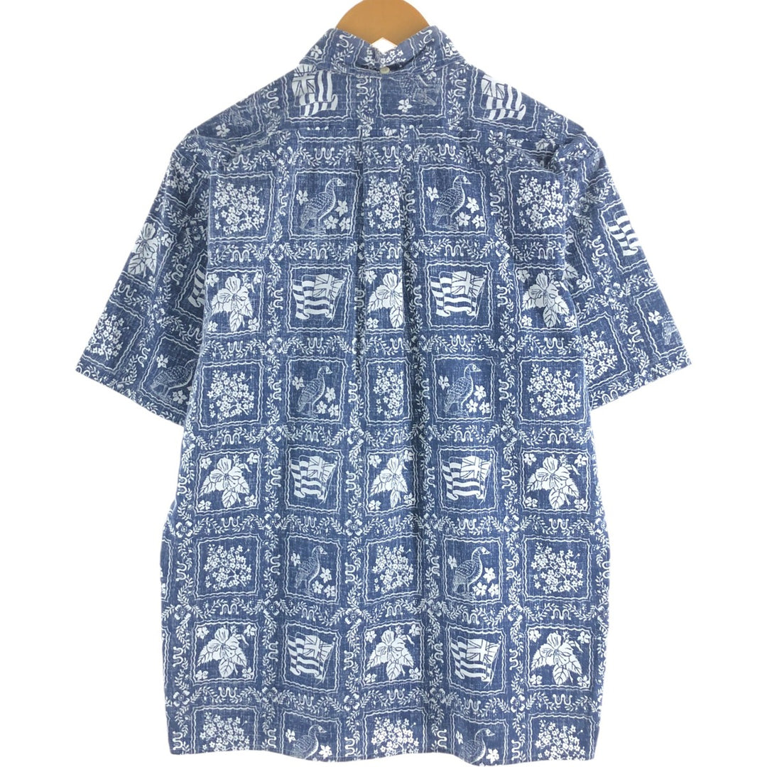 90'S Reyn Spooner Swimsuit Tag All-Over Print Button-Down Hawaiian Aloha Shirt Box Shirt Men's Medium cotton Navy blue Vintage Second Hand