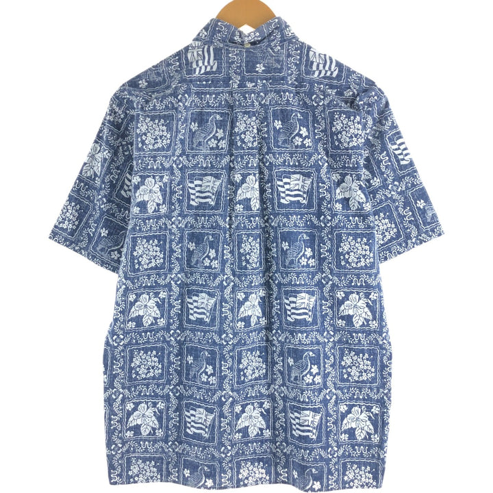 90'S Reyn Spooner Swimsuit Tag All-Over Print Button-Down Hawaiian Aloha Shirt Box Shirt Men's Medium cotton Navy blue Vintage Second Hand