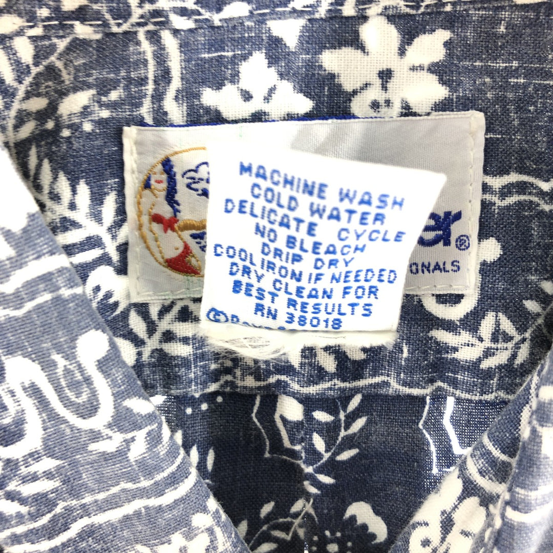 90'S Reyn Spooner Swimsuit Tag All-Over Print Button-Down Hawaiian Aloha Shirt Box Shirt Men's Medium cotton Navy blue Vintage Second Hand