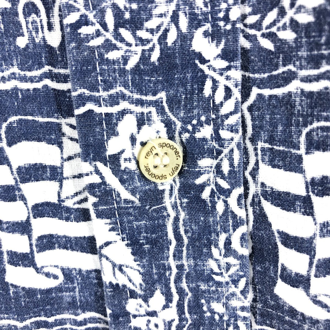 90'S Reyn Spooner Swimsuit Tag All-Over Print Button-Down Hawaiian Aloha Shirt Box Shirt Men's Medium cotton Navy blue Vintage Second Hand