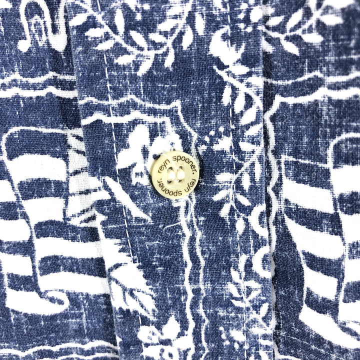 90'S Reyn Spooner Swimsuit Tag All-Over Print Button-Down Hawaiian Aloha Shirt Box Shirt Men's Medium cotton Navy blue Vintage Second Hand
