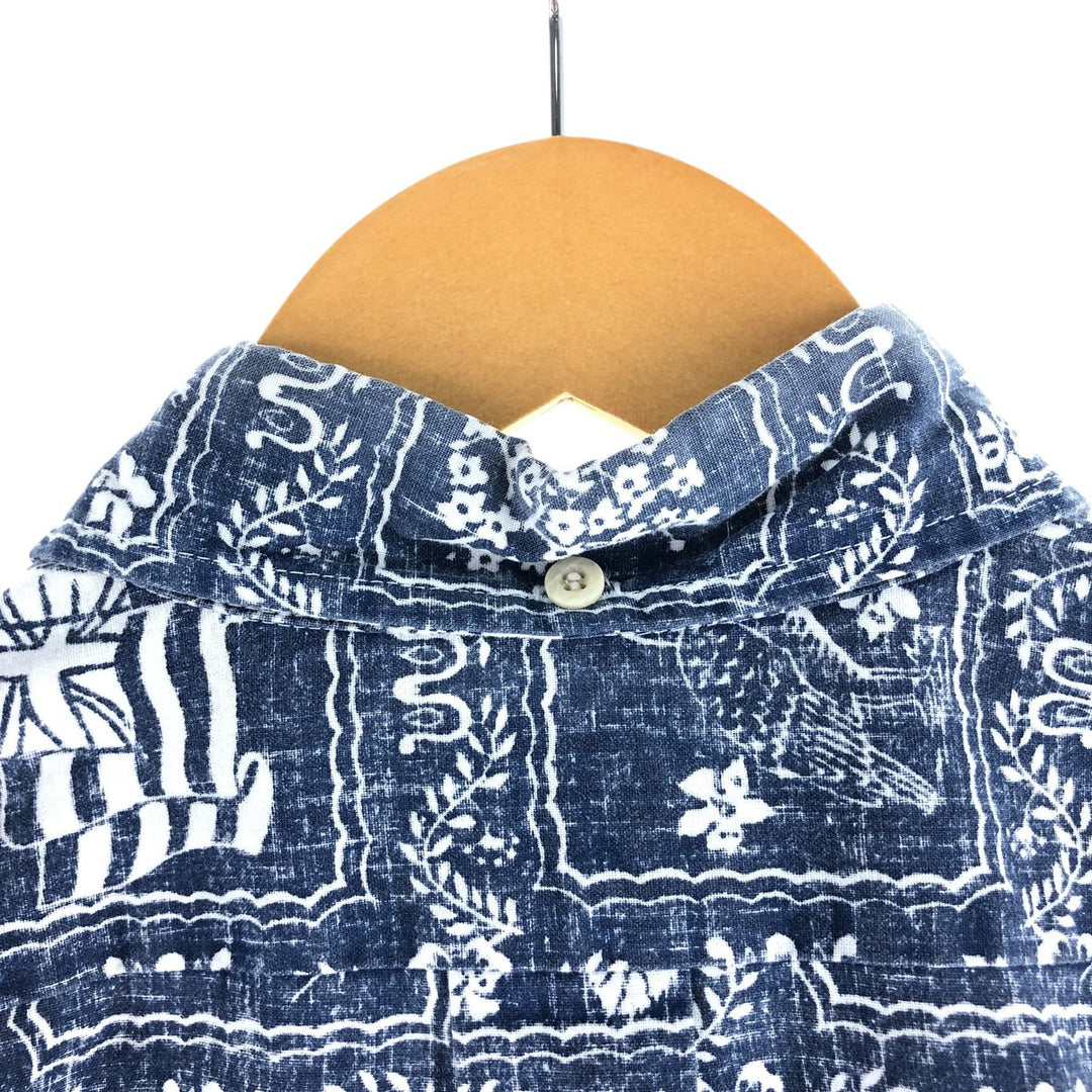90'S Reyn Spooner Swimsuit Tag All-Over Print Button-Down Hawaiian Aloha Shirt Box Shirt Men's Medium cotton Navy blue Vintage Second Hand