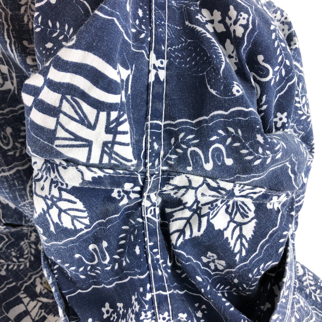 90'S Reyn Spooner Swimsuit Tag All-Over Print Button-Down Hawaiian Aloha Shirt Box Shirt Men's Medium cotton Navy blue Vintage Second Hand