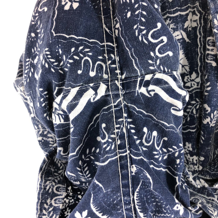 90'S Reyn Spooner Swimsuit Tag All-Over Print Button-Down Hawaiian Aloha Shirt Box Shirt Men's Medium cotton Navy blue Vintage Second Hand