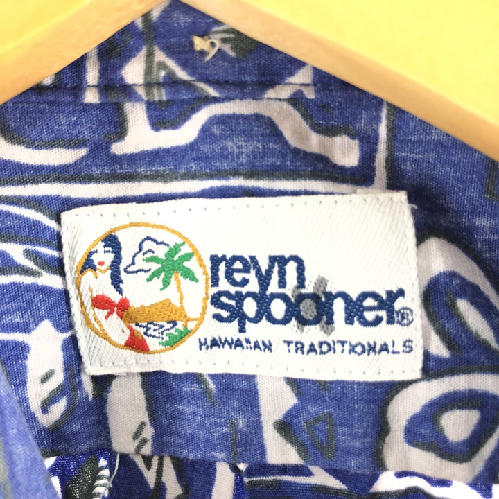 90'S Reyn Spooner Swimsuit Tag All-Over Print Pullover Button-Down Hawaiian Aloha Shirt Box Shirt Men's S Size cotton blue type Vintage Second Hand