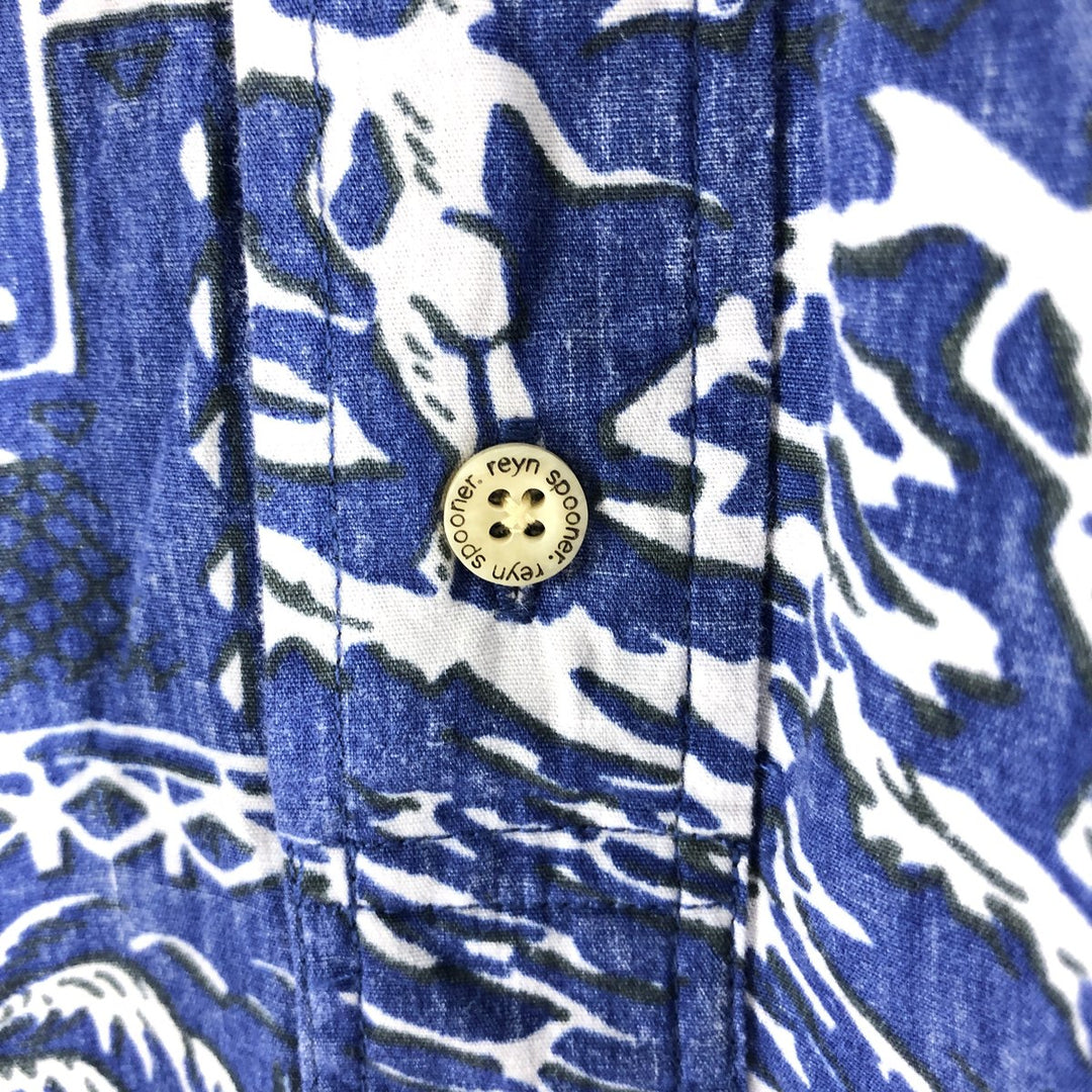 90'S Reyn Spooner Swimsuit Tag All-Over Print Pullover Button-Down Hawaiian Aloha Shirt Box Shirt Men's S Size cotton blue type Vintage Second Hand