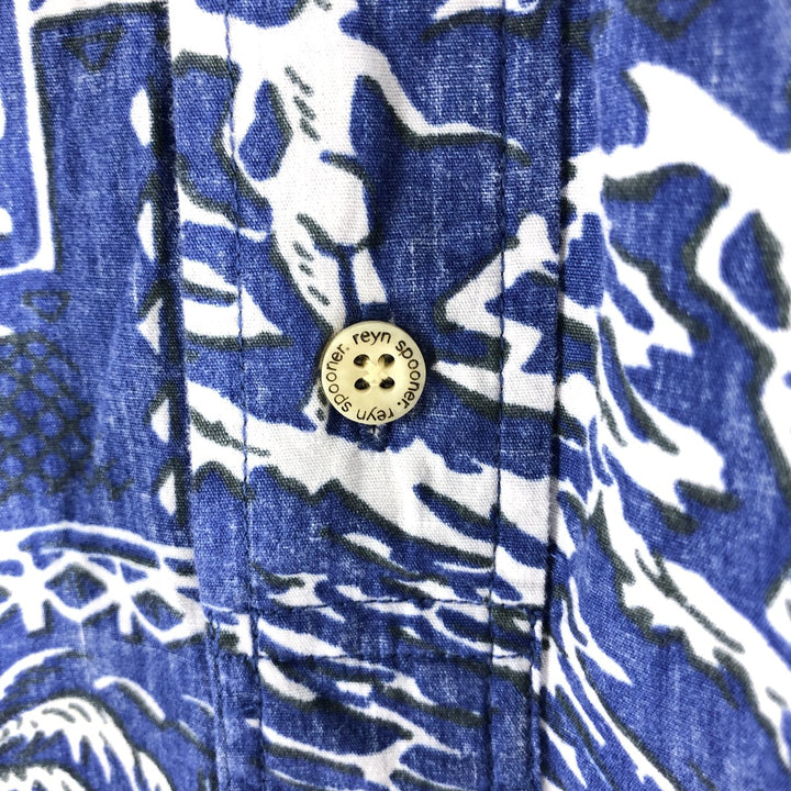 90'S Reyn Spooner Swimsuit Tag All-Over Print Pullover Button-Down Hawaiian Aloha Shirt Box Shirt Men's S Size cotton blue type Vintage Second Hand