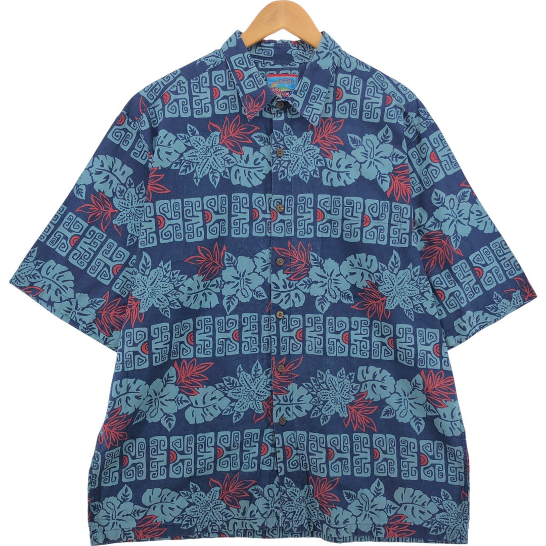90'S Reyn Spooner Joe Ke Alohas All-Over Print Hawaiian Aloha Shirt Box Shirt Men's XL Vintage cotton navy blue type Vintage Second Hand