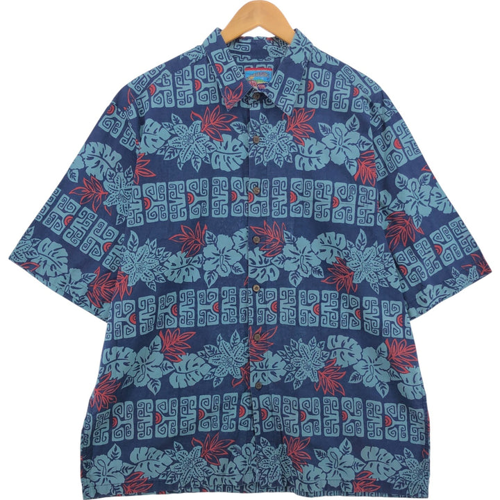 90'S Reyn Spooner Joe Ke Alohas All-Over Print Hawaiian Aloha Shirt Box Shirt Men's XL Vintage cotton navy blue type Vintage Second Hand
