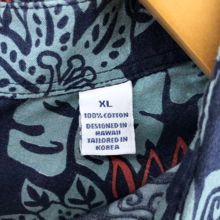 90'S Reyn Spooner Joe Ke Alohas All-Over Print Hawaiian Aloha Shirt Box Shirt Men's XL Vintage cotton navy blue type Vintage Second Hand