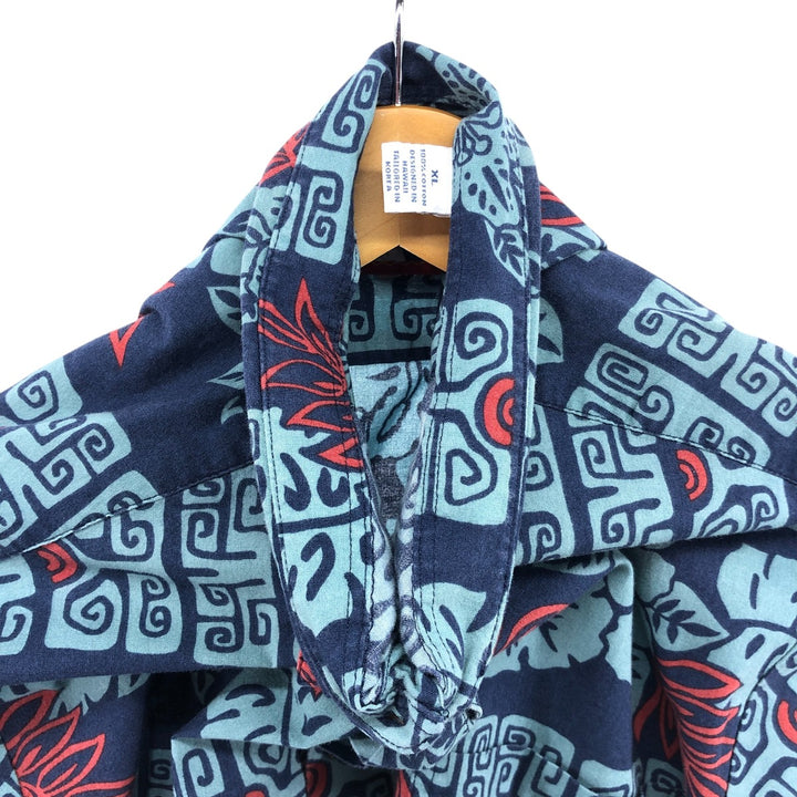 90'S Reyn Spooner Joe Ke Alohas All-Over Print Hawaiian Aloha Shirt Box Shirt Men's XL Vintage cotton navy blue type Vintage Second Hand