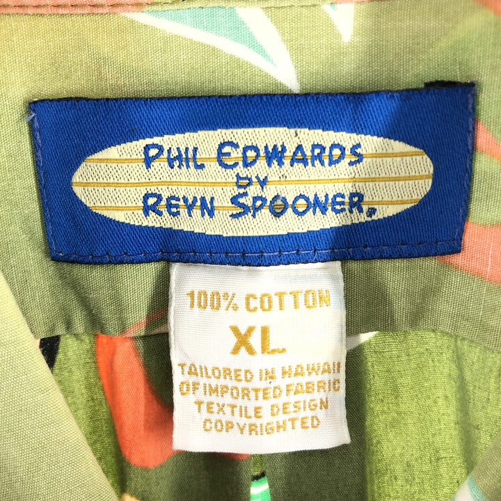 Reyn Spooner Phil Edwards All-Over Print Pullover Button-Down Hawaiian Aloha Shirt Men's XL cotton green type yellow green Vintage Second Hand