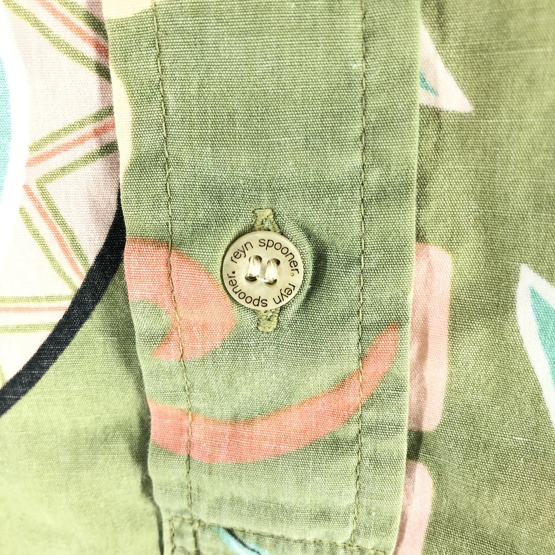Reyn Spooner Phil Edwards All-Over Print Pullover Button-Down Hawaiian Aloha Shirt Men's XL cotton green type yellow green Vintage Second Hand