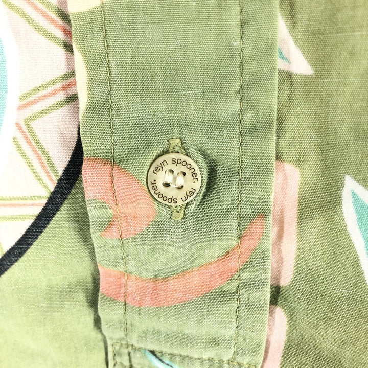 Reyn Spooner Phil Edwards All-Over Print Pullover Button-Down Hawaiian Aloha Shirt Men's XL cotton green type yellow green Vintage Second Hand