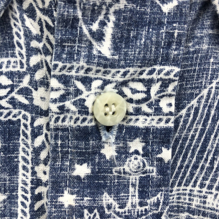 Reyn Spooner Swimwear Tag Lahaina Sailor Pullover Button-Down Aloha Shirt Made in Hawaii Men's Medium cotton navy blue type Vintage Second Hand