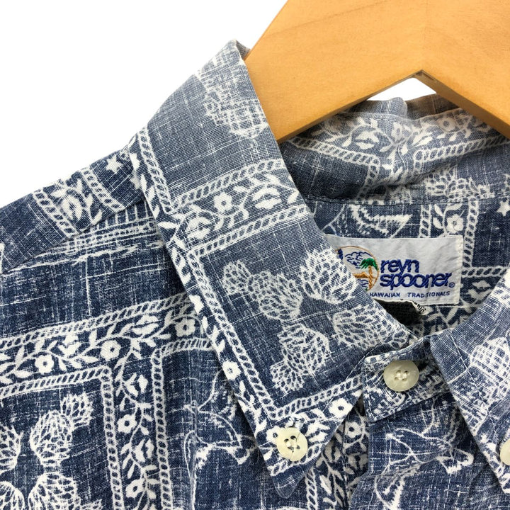 Reyn Spooner Swimwear Tag Lahaina Sailor Pullover Button-Down Aloha Shirt Made in Hawaii Men's Medium cotton navy blue type Vintage Second Hand