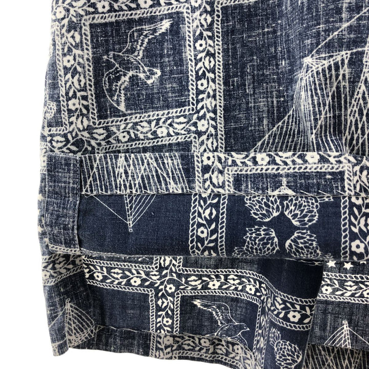 Reyn Spooner Swimwear Tag Lahaina Sailor Pullover Button-Down Aloha Shirt Made in Hawaii Men's Medium cotton navy blue type Vintage Second Hand