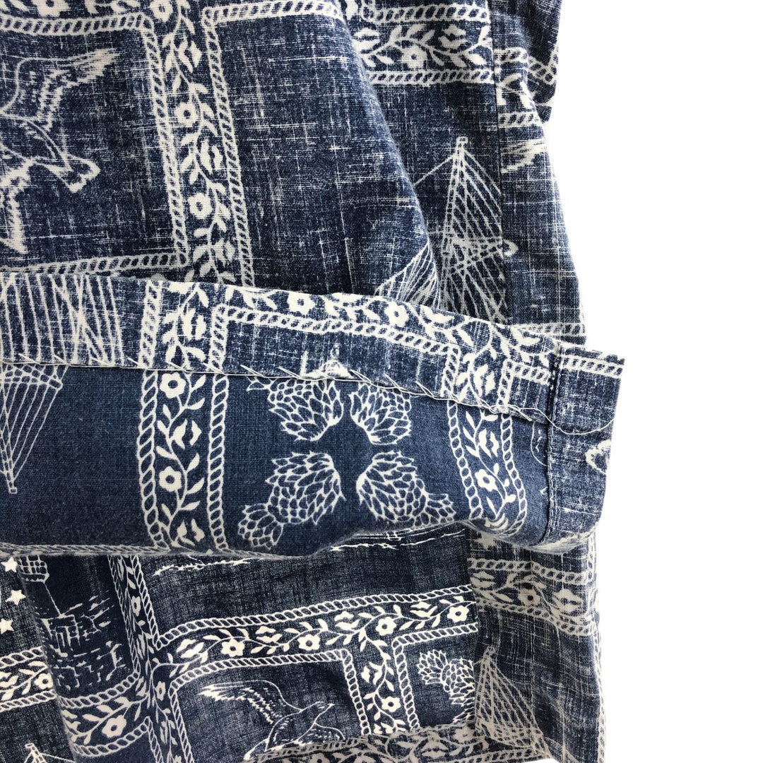 Reyn Spooner Swimwear Tag Lahaina Sailor Pullover Button-Down Aloha Shirt Made in Hawaii Men's Medium cotton navy blue type Vintage Second Hand