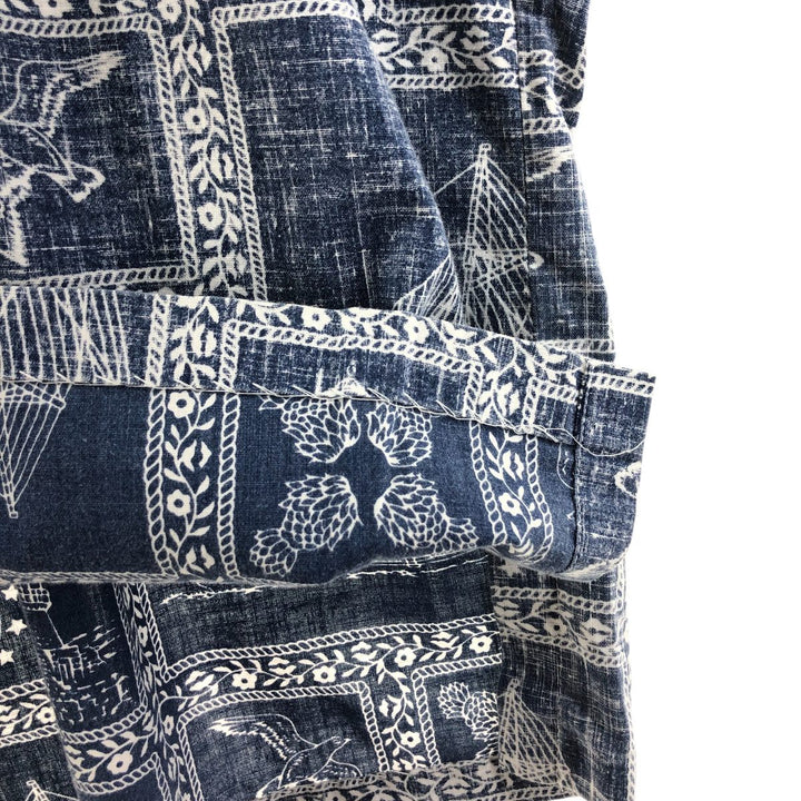Reyn Spooner Swimwear Tag Lahaina Sailor Pullover Button-Down Aloha Shirt Made in Hawaii Men's Medium cotton navy blue type Vintage Second Hand