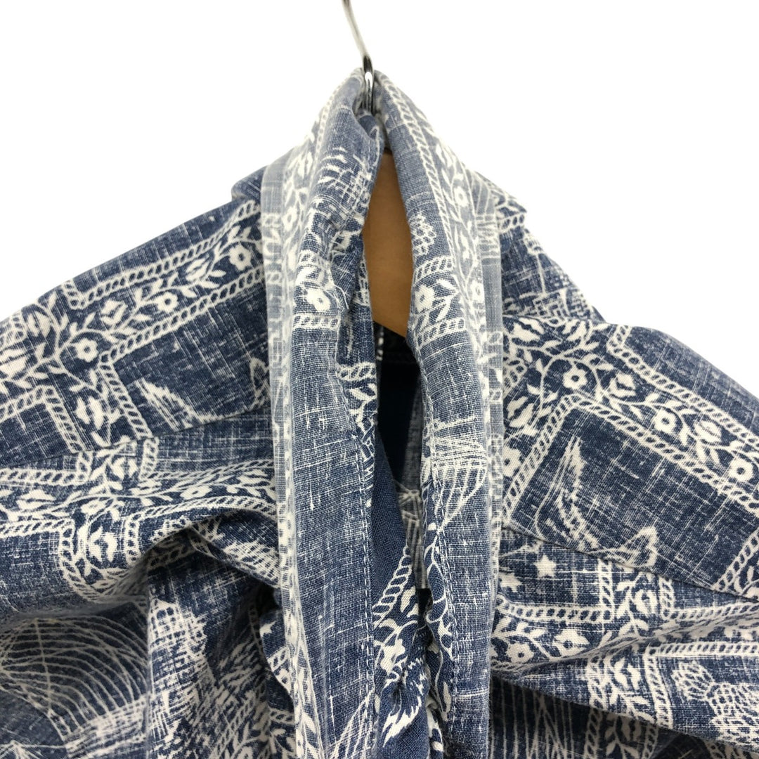 Reyn Spooner Swimwear Tag Lahaina Sailor Pullover Button-Down Aloha Shirt Made in Hawaii Men's Medium cotton navy blue type Vintage Second Hand