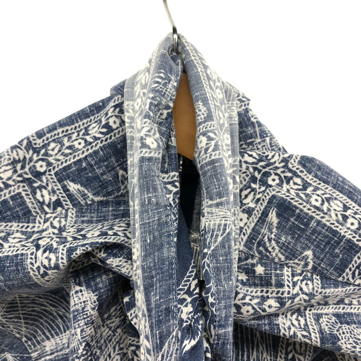 Reyn Spooner Swimwear Tag Lahaina Sailor Pullover Button-Down Aloha Shirt Made in Hawaii Men's Medium cotton navy blue type Vintage Second Hand