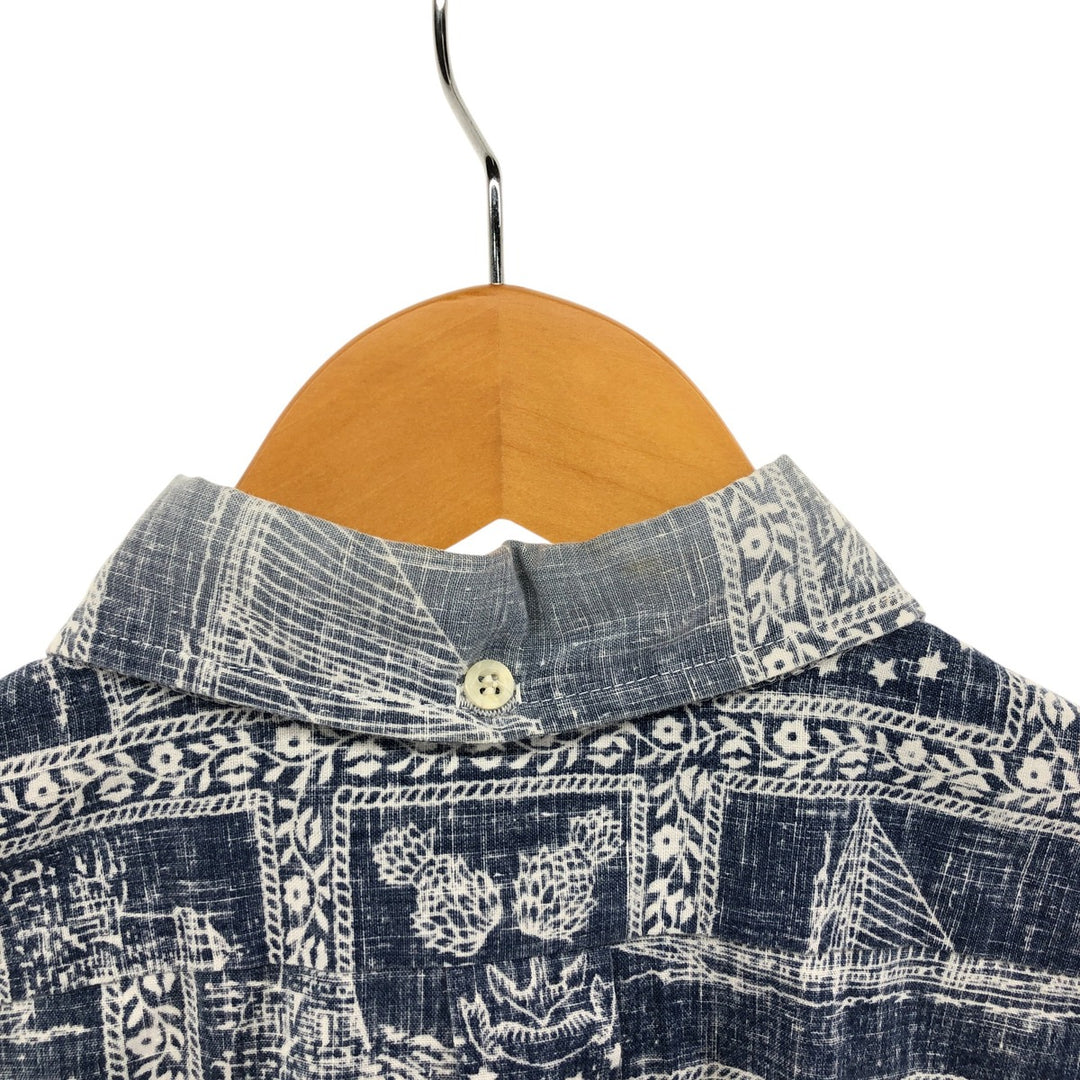 Reyn Spooner Swimwear Tag Lahaina Sailor Pullover Button-Down Aloha Shirt Made in Hawaii Men's Medium cotton navy blue type Vintage Second Hand