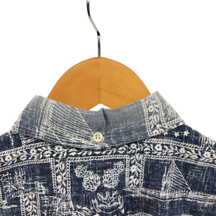 Reyn Spooner Swimwear Tag Lahaina Sailor Pullover Button-Down Aloha Shirt Made in Hawaii Men's Medium cotton navy blue type Vintage Second Hand