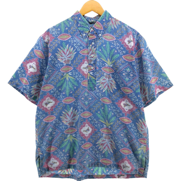 90'S Reyn Spooner Swimsuit Tag All-Over Print Pullover Button-Down Hawaiian Aloha Shirt Box Shirt Men's L Size unclear blue type Vintage Second Hand