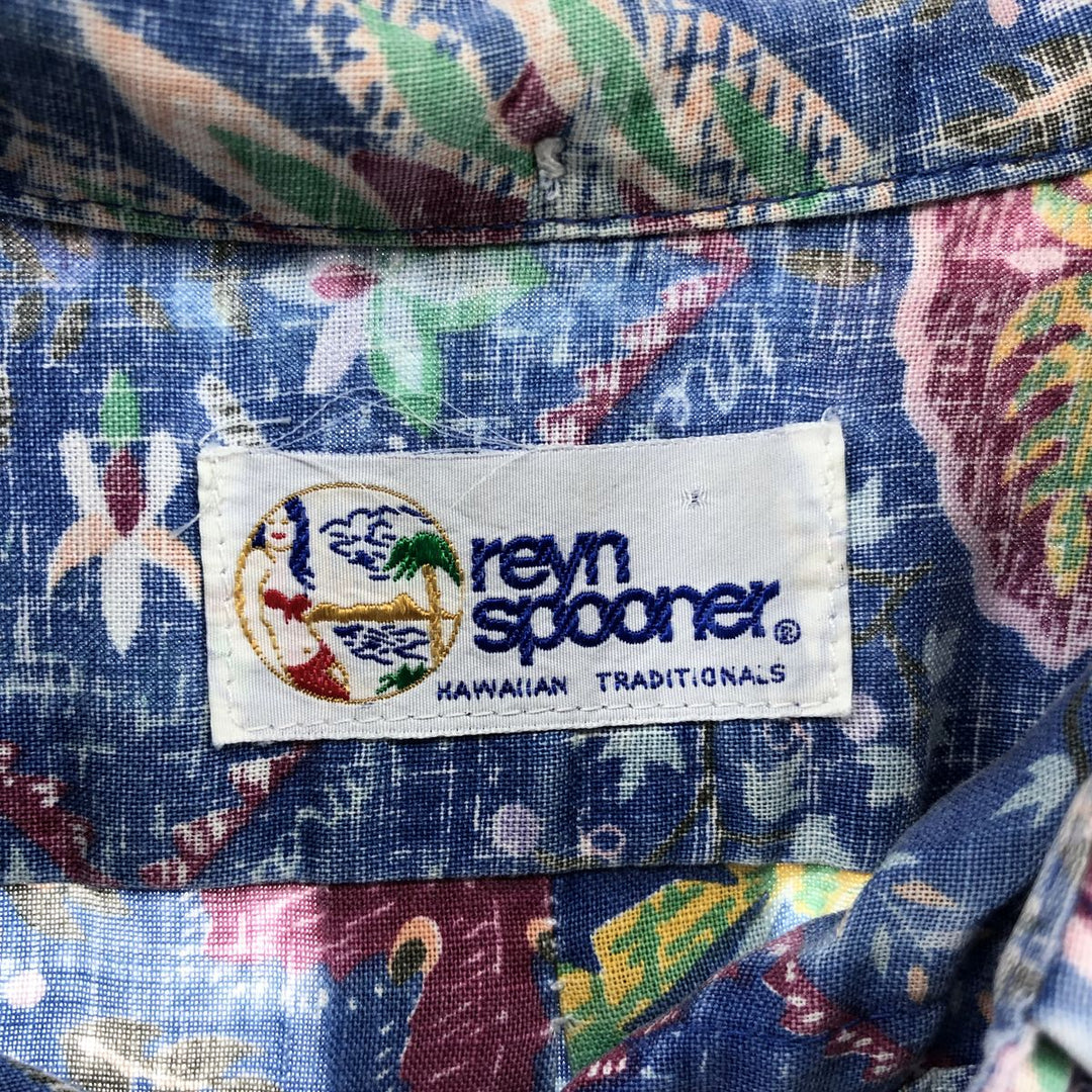 90'S Reyn Spooner Swimsuit Tag All-Over Print Pullover Button-Down Hawaiian Aloha Shirt Box Shirt Men's L Size unclear blue type Vintage Second Hand