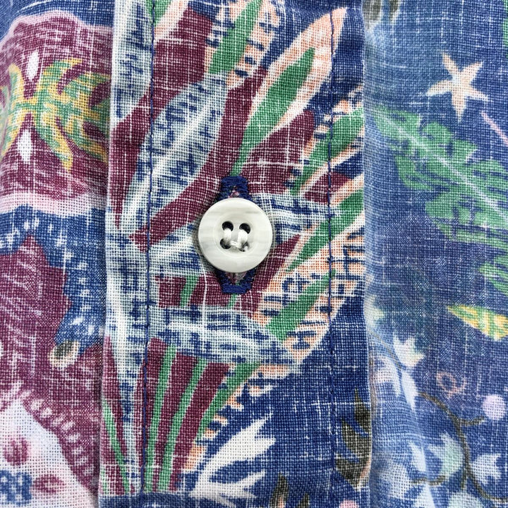90'S Reyn Spooner Swimsuit Tag All-Over Print Pullover Button-Down Hawaiian Aloha Shirt Box Shirt Men's L Size unclear blue type Vintage Second Hand