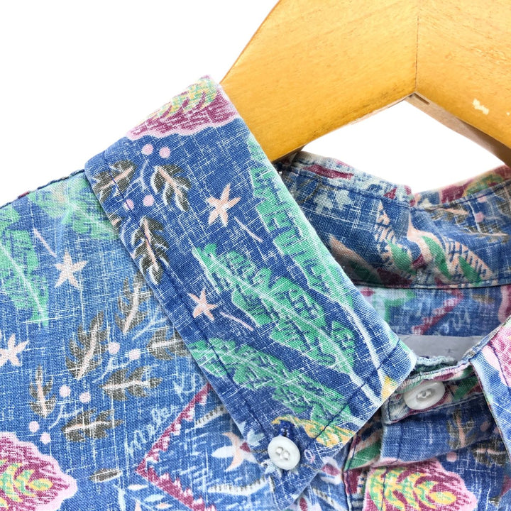 90'S Reyn Spooner Swimsuit Tag All-Over Print Pullover Button-Down Hawaiian Aloha Shirt Box Shirt Men's L Size unclear blue type Vintage Second Hand