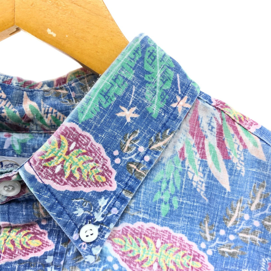 90'S Reyn Spooner Swimsuit Tag All-Over Print Pullover Button-Down Hawaiian Aloha Shirt Box Shirt Men's L Size unclear blue type Vintage Second Hand